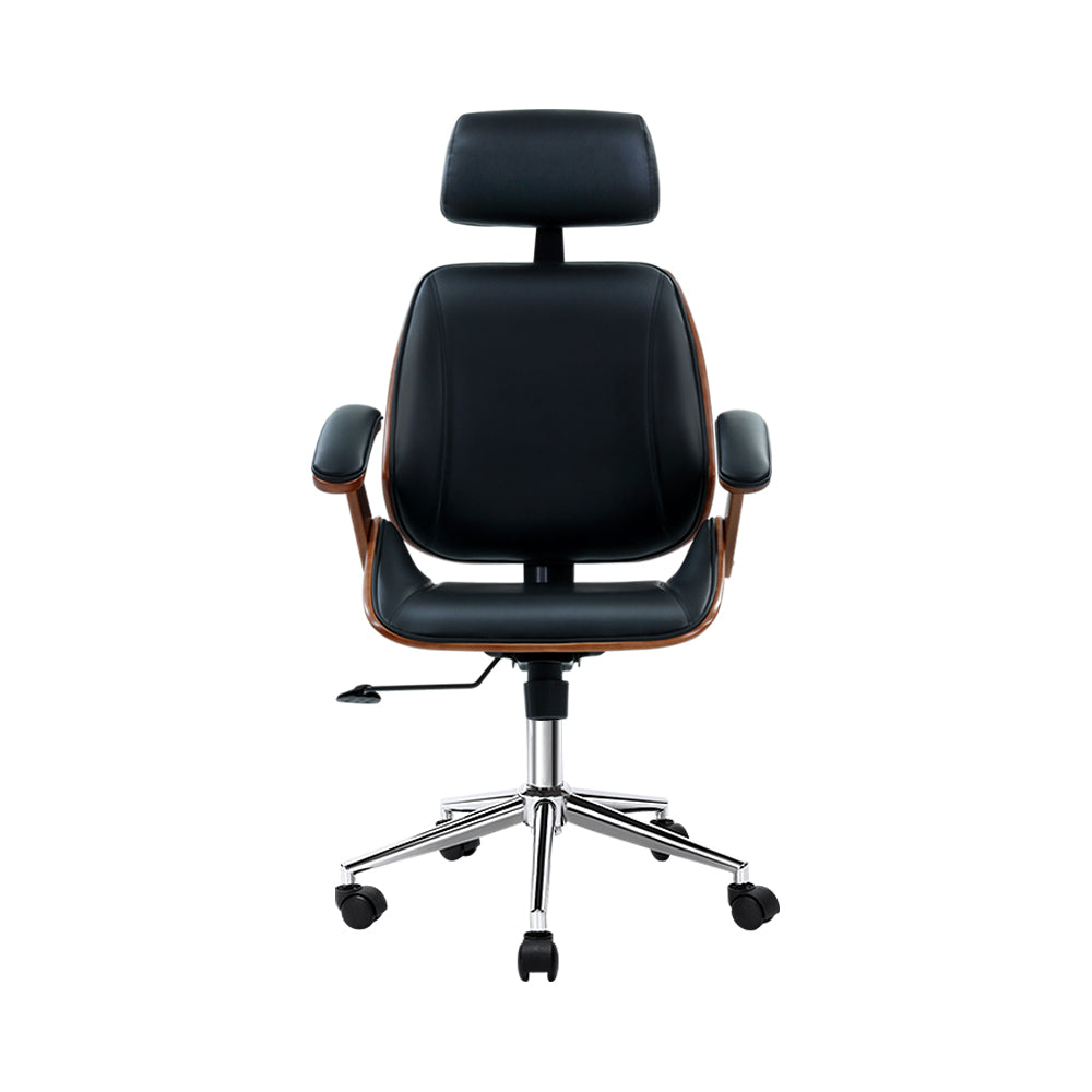 Wooden Office Chair Computer Gaming Chairs Executive Leather Black