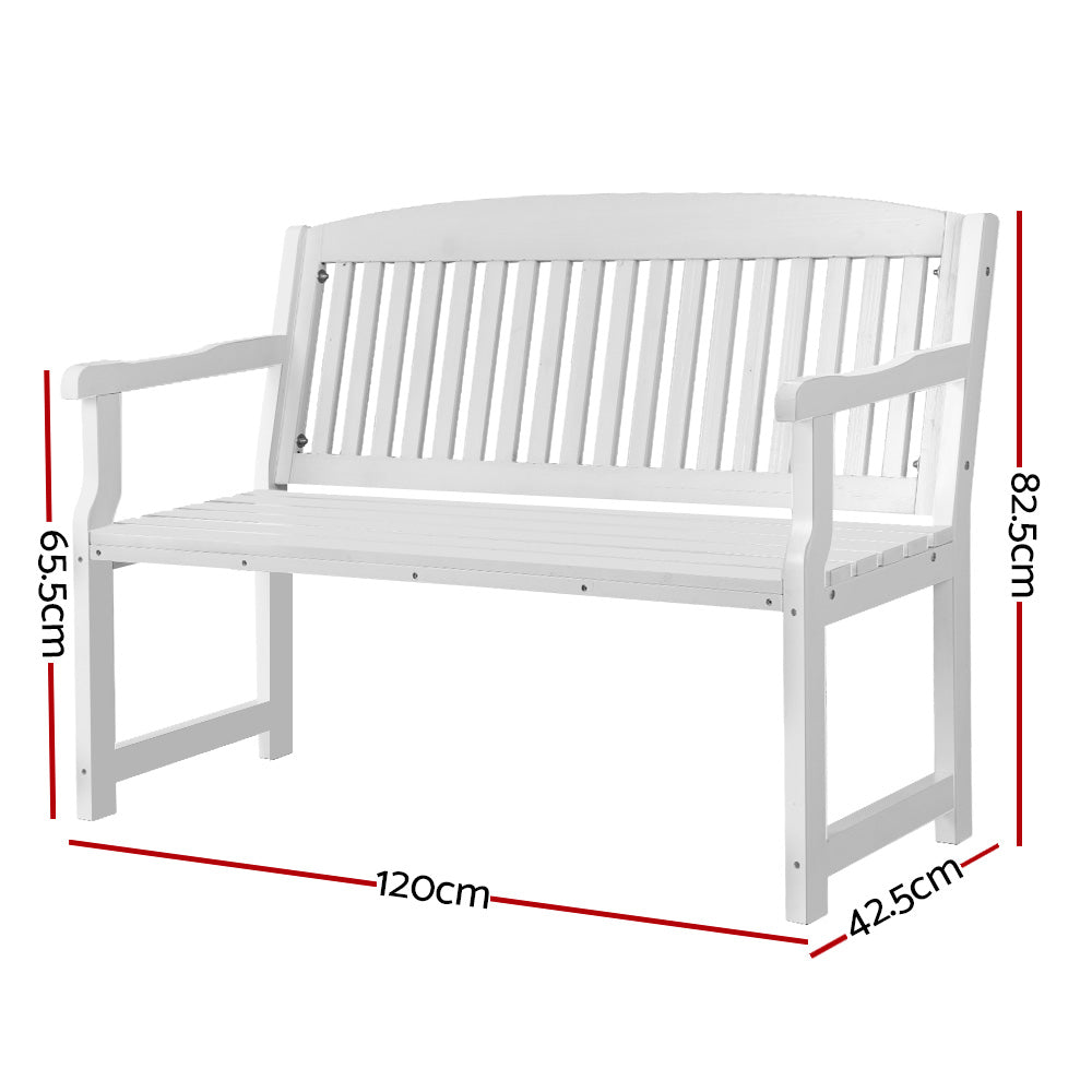 Outdoor Garden Bench  Wooden Chair Patio Furniture Lounge Seat - White