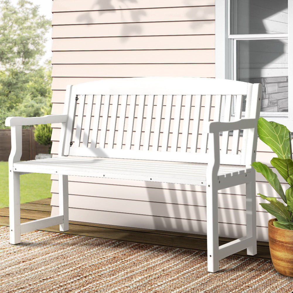 Outdoor Garden Bench  Wooden Chair Patio Furniture Lounge Seat - White