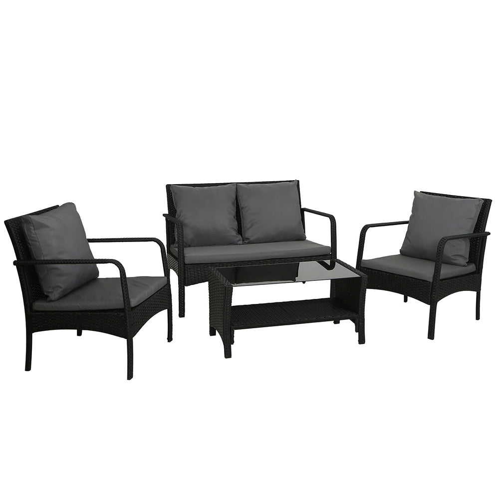 Outdoor Garden Patio Wicker Lounge Table Sofa Set Grey - 2 Seater