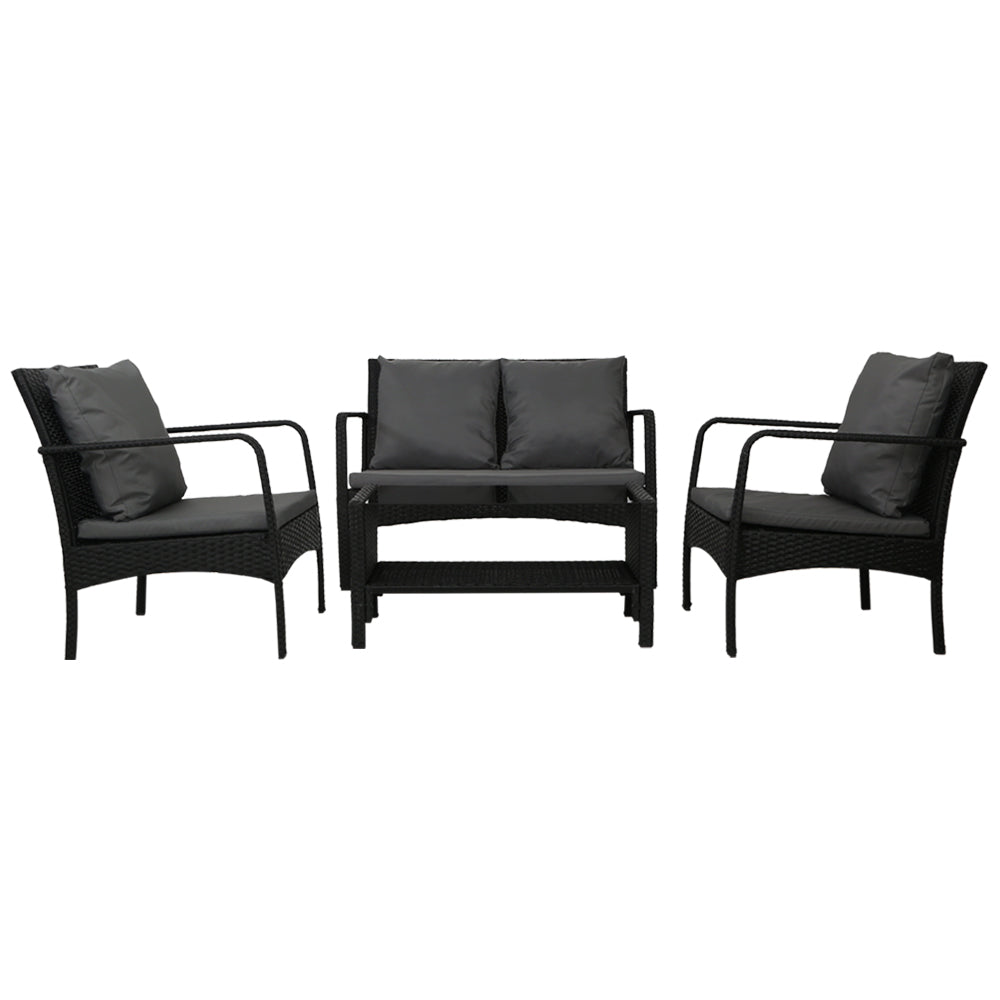 Outdoor Garden Patio Wicker Lounge Table Sofa Set Grey - 2 Seater