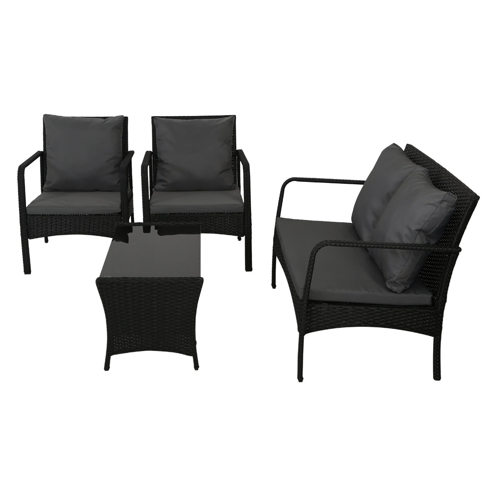 Outdoor Garden Patio Wicker Lounge Table Sofa Set Grey - 2 Seater