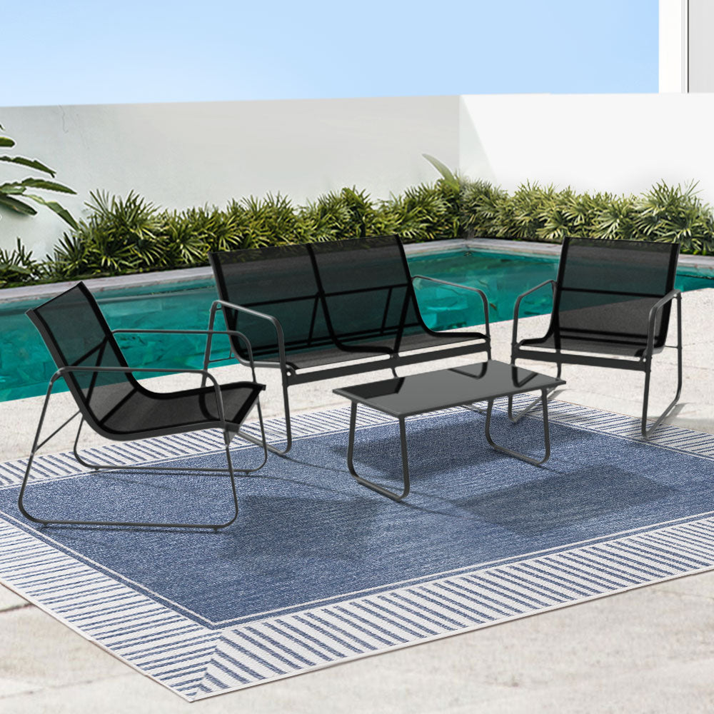 Outdoor Garden Patio Furniture Sofa Table Chair Lounge Set - Black