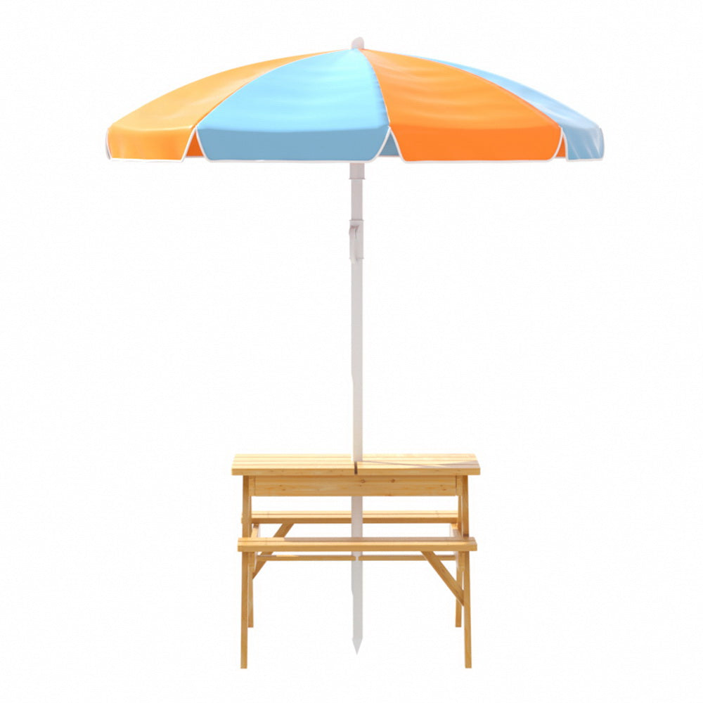 Kids Outdoor Table Chairs Picnic Bench Umbrella Sand Pit Box Set - Wood