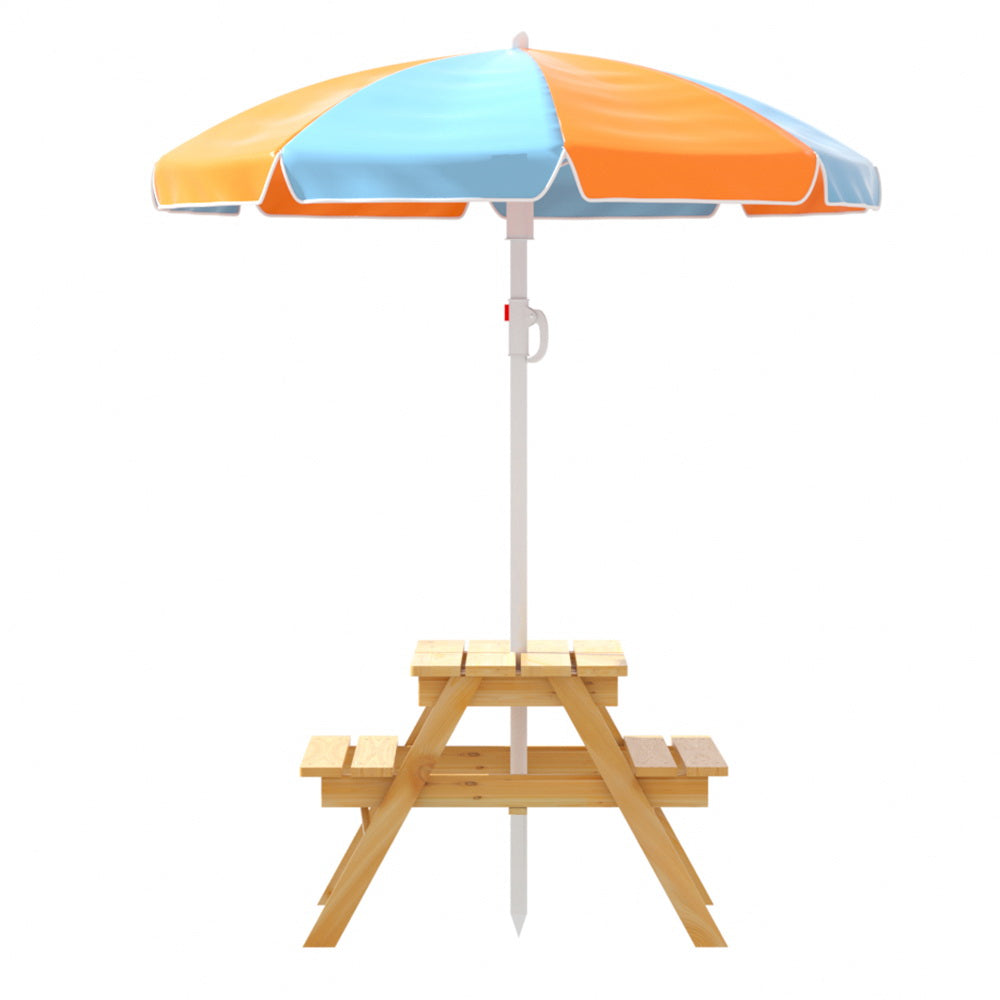 Kids Outdoor Table Chairs Picnic Bench Umbrella Sand Pit Box Set - Wood