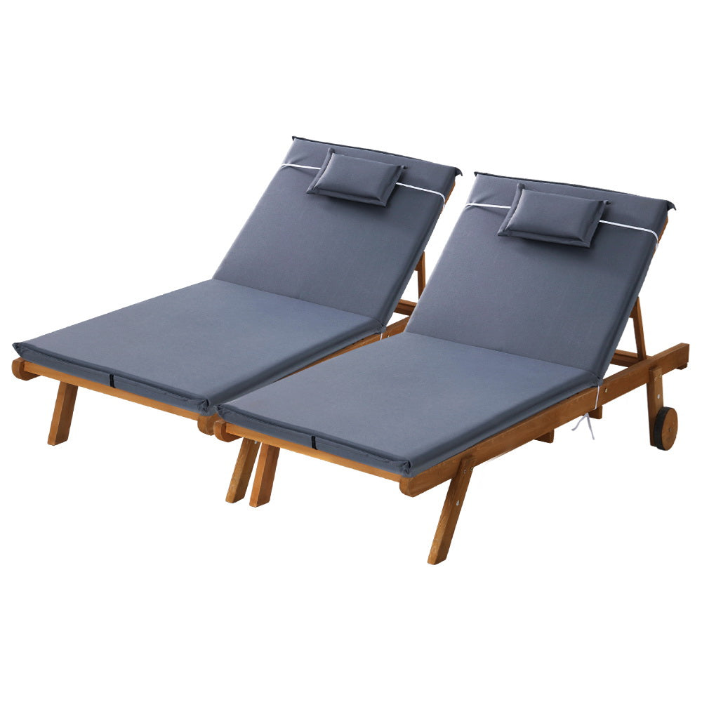 Sun Lounge Day Bed Wheel Patio Outdoor Furniture Set - Grey