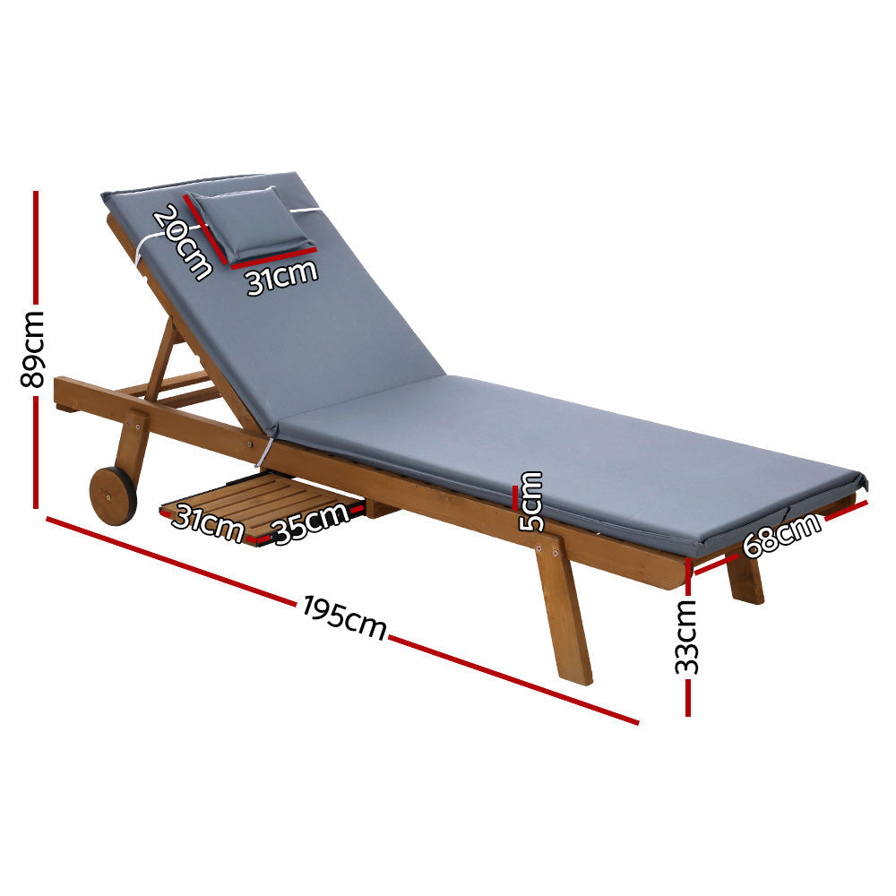 Sun Lounge Day Bed Wheel Patio Outdoor Furniture Set - Grey