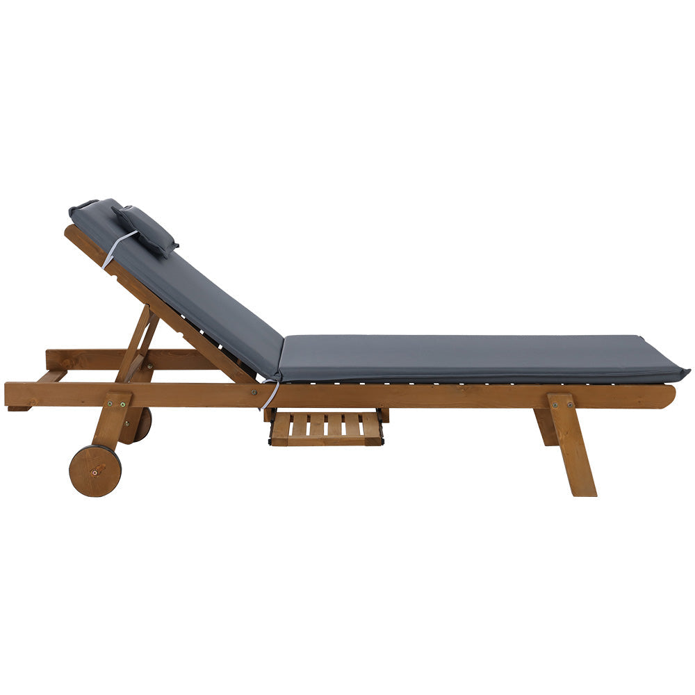 Sun Lounge Day Bed Wheel Patio Outdoor Furniture Set - Grey