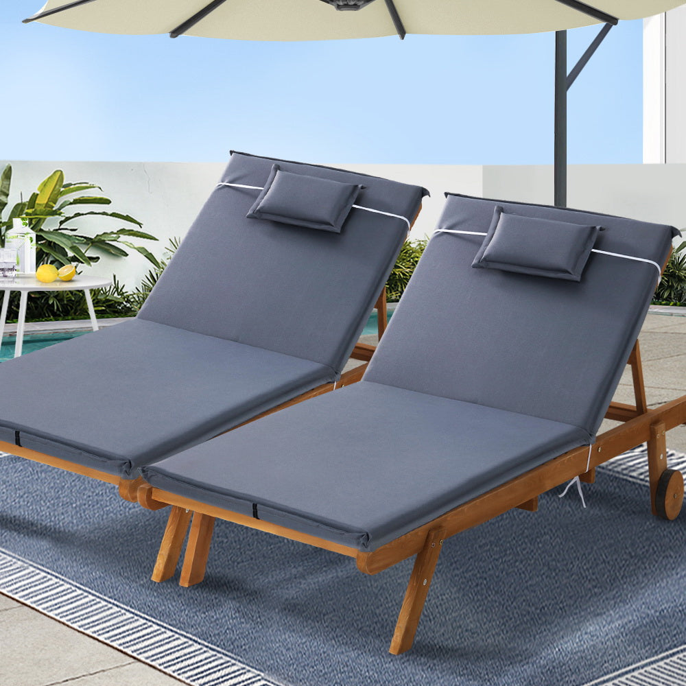 Sun Lounge Day Bed Wheel Patio Outdoor Furniture Set - Grey