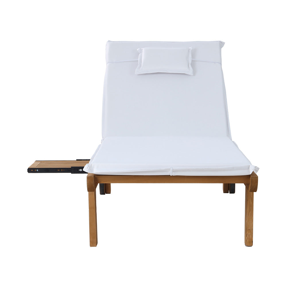 Sun Lounge Wooden Outdoor Furniture Bed Wheel Patio White - 2 Seater