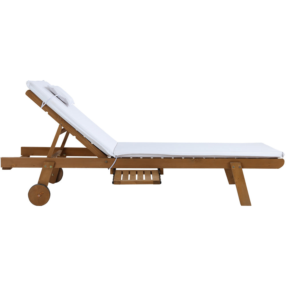 Sun Lounge Wooden Outdoor Furniture Bed Wheel Patio White - 2 Seater