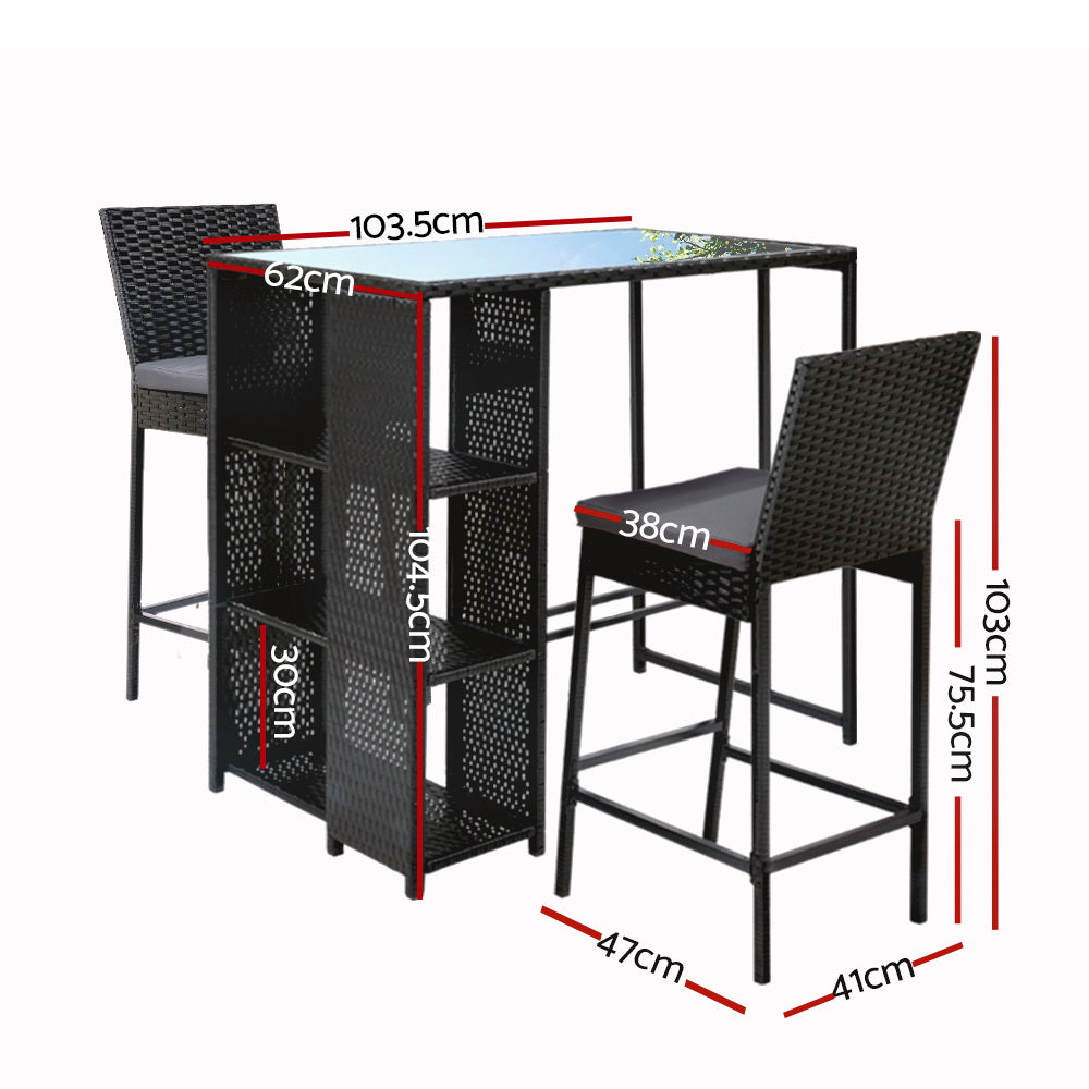 Bar Outdoor Table Stools Furniture Dining Chairs Patio Set - 3pcs