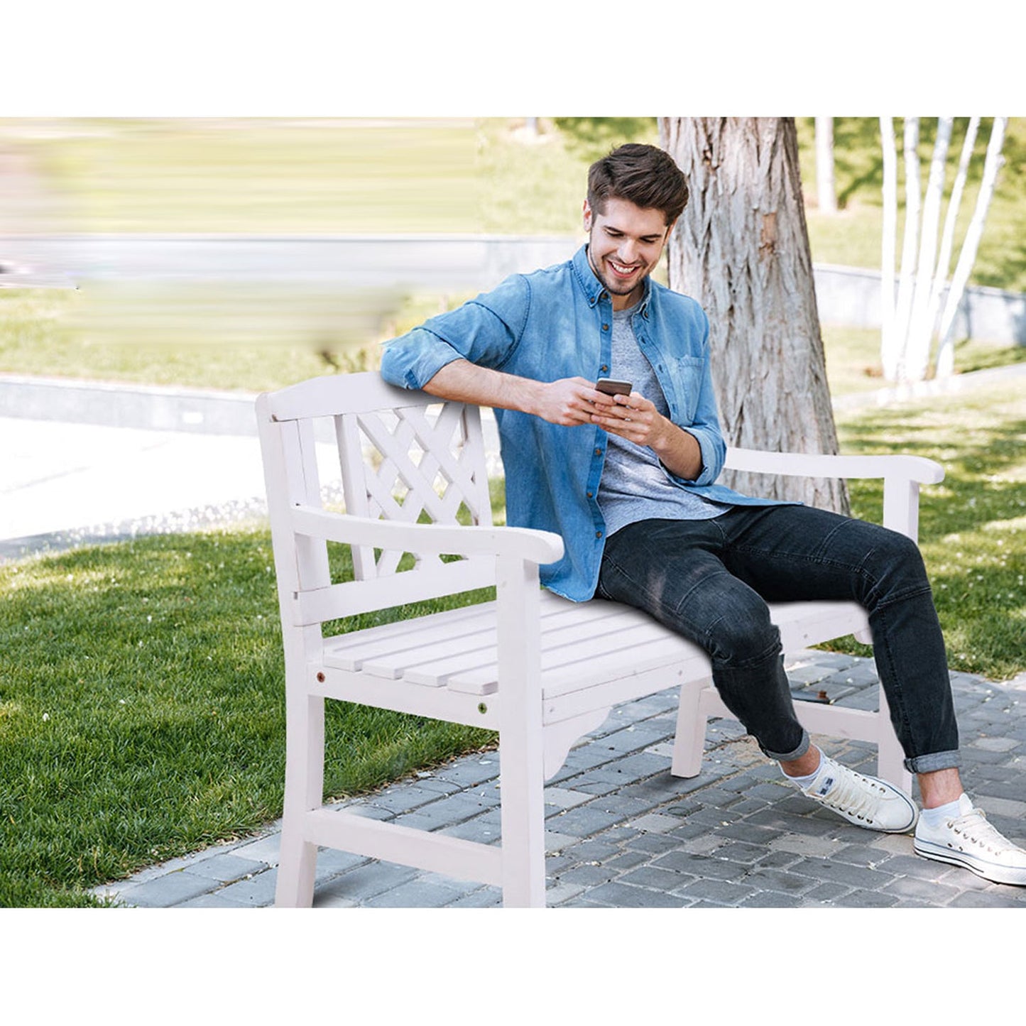 Wooden Garden Bench - White