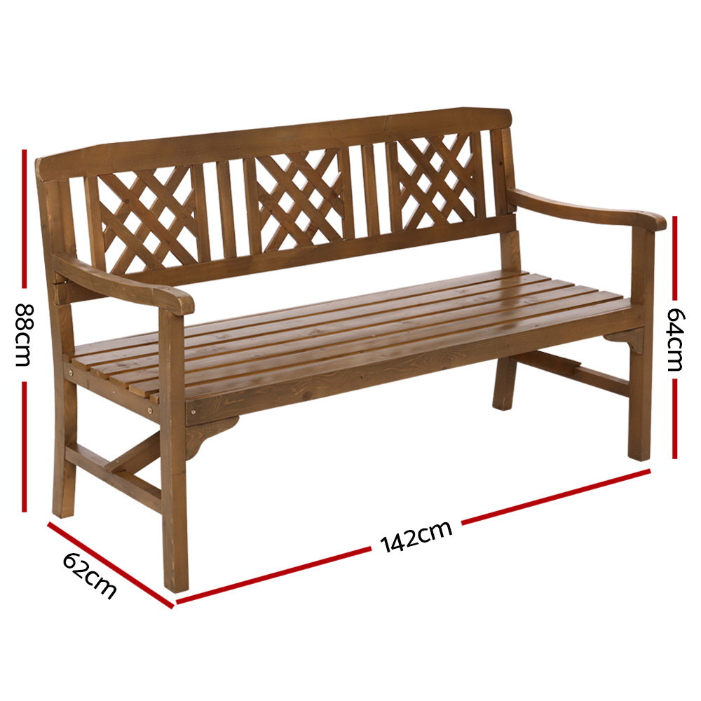Wooden Outdoor Garden Bench Patio Lounge Chair 3 Seater - Natural