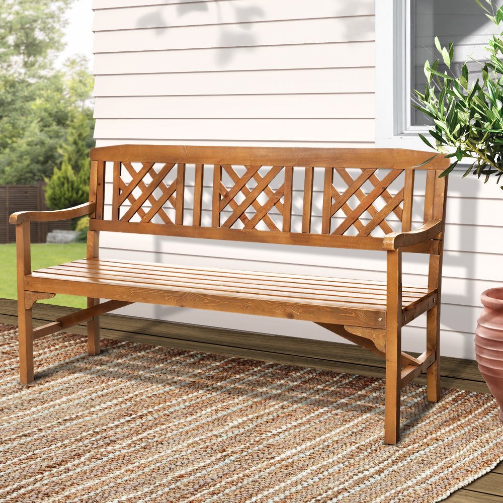 Wooden Outdoor Garden Bench Patio Lounge Chair 3 Seater - Natural