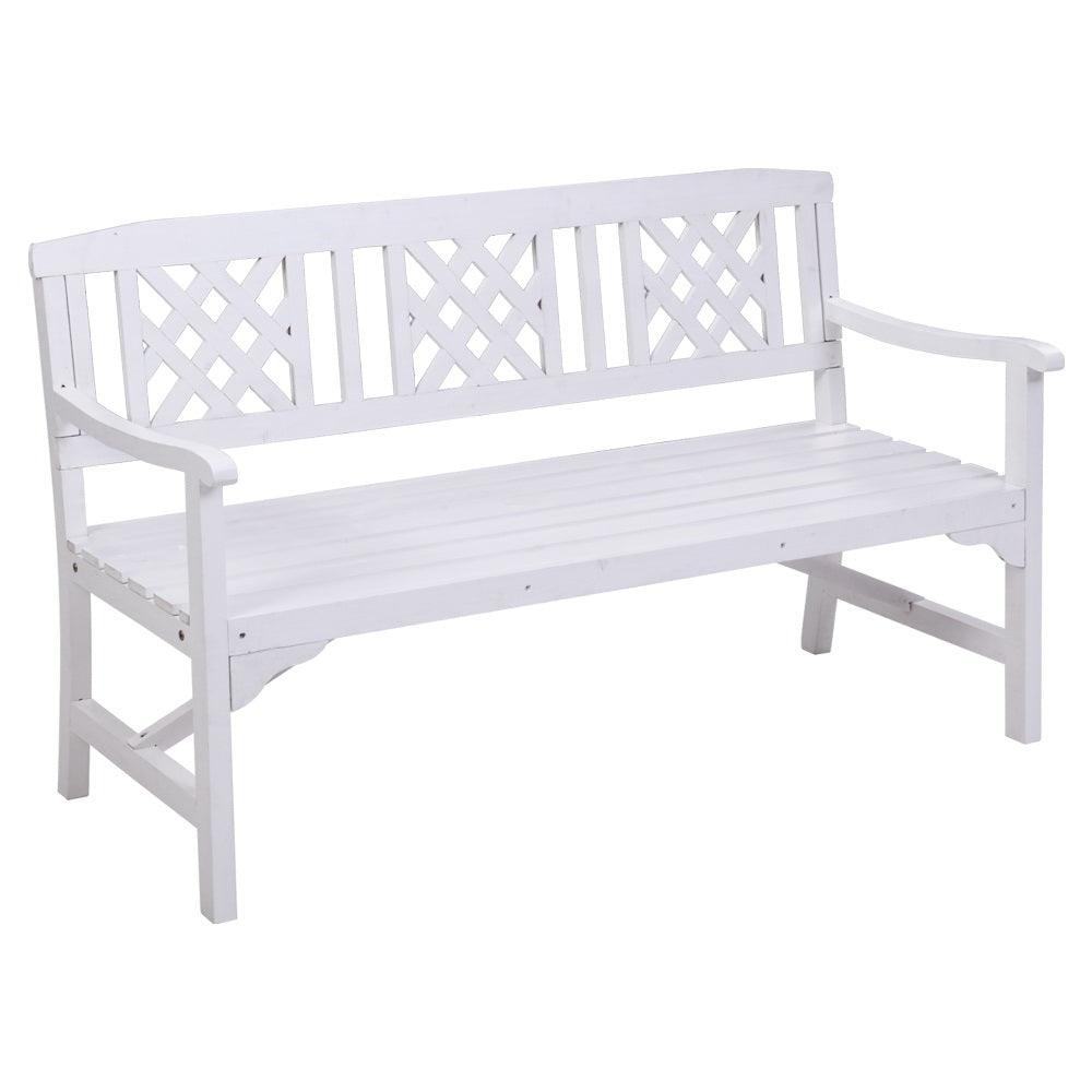Wooden Outdoor Garden Bench Patio Lounge Chair 3 Seater - White