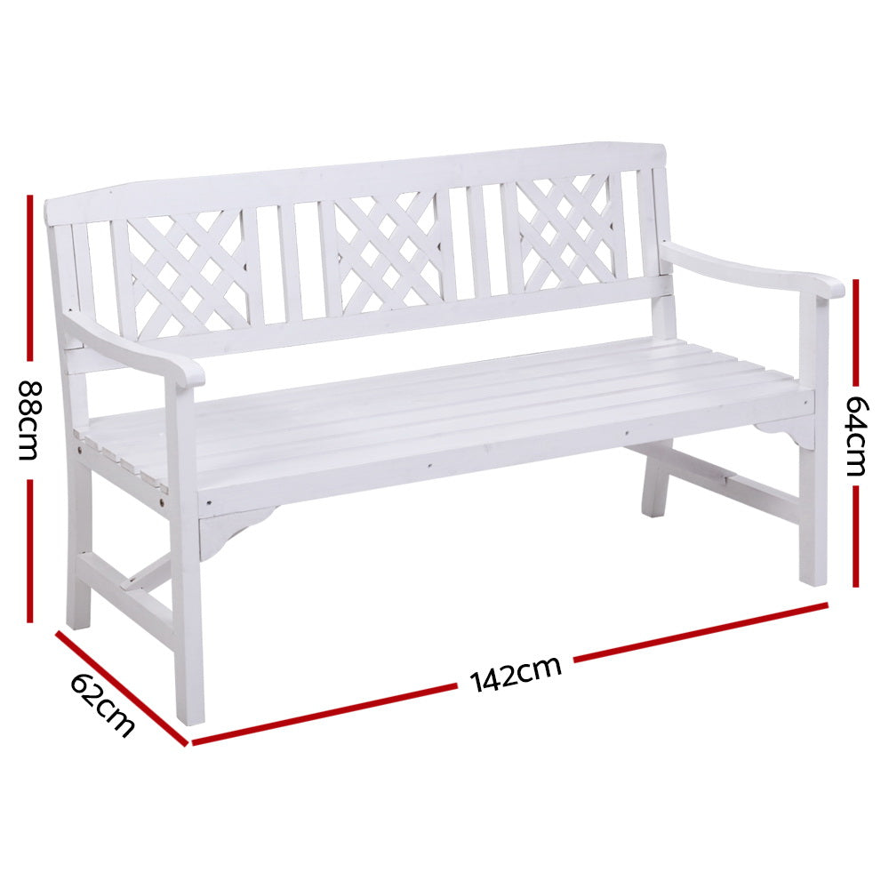 Wooden Outdoor Garden Bench Patio Lounge Chair 3 Seater - White