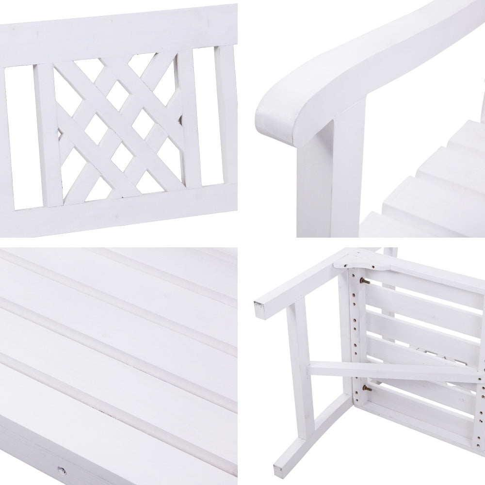 Wooden Outdoor Garden Bench Patio Lounge Chair 3 Seater - White
