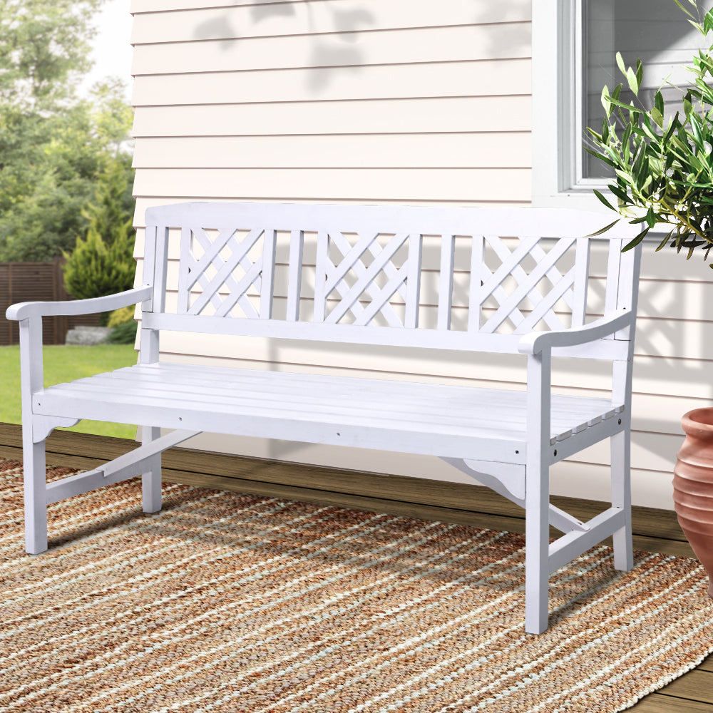 Wooden Outdoor Garden Bench Patio Lounge Chair 3 Seater - White