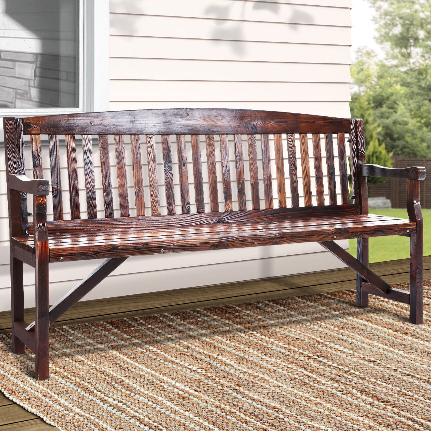 Wooden Garden Bench Outdoor Furniture Decor Patio 3 Seater - Natural