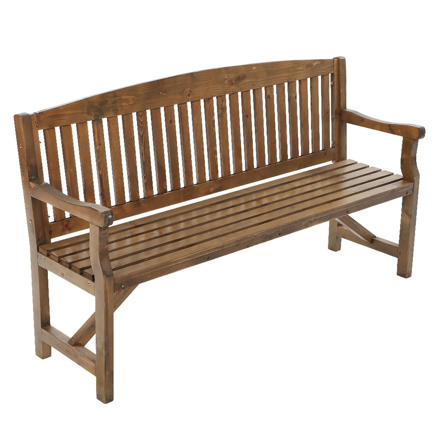 Wooden Garden Bench Outdoor Furniture Decor Patio 3 Seater - Brown