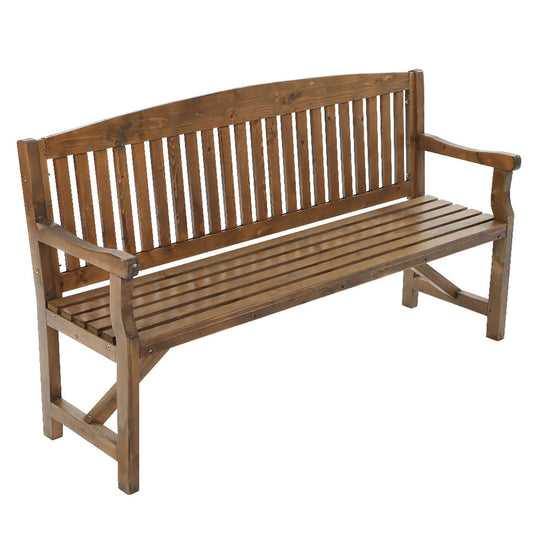 Wooden Garden Bench Outdoor Furniture Decor Patio 3 Seater - Brown