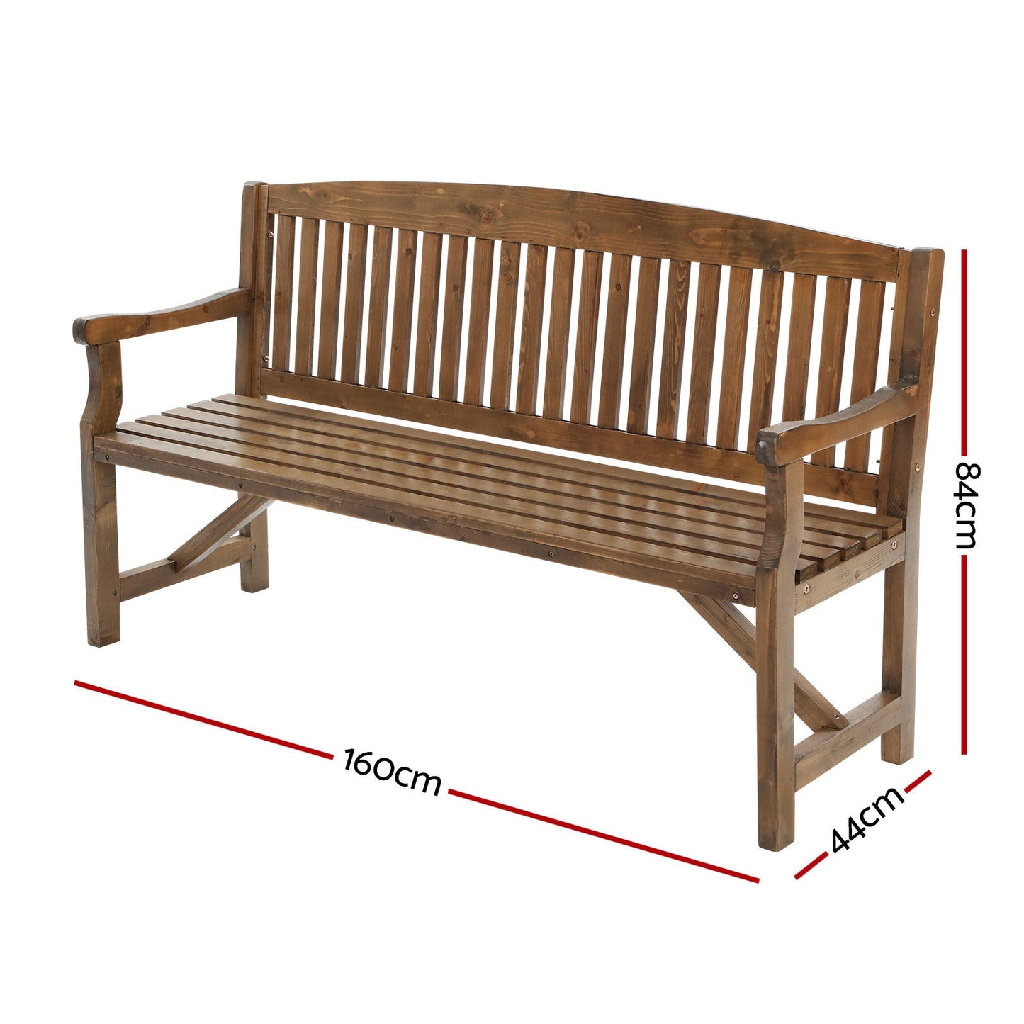 Wooden Garden Bench Outdoor Furniture Decor Patio 3 Seater - Brown