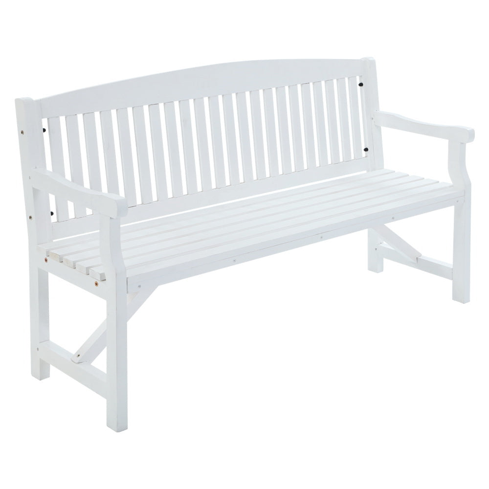 Wooden Garden Bench Outdoor Furniture Decor Patio 3 Seater - White