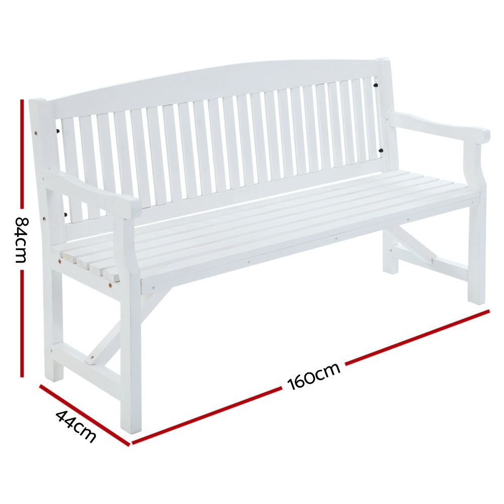 Wooden Garden Bench Outdoor Furniture Decor Patio 3 Seater - White