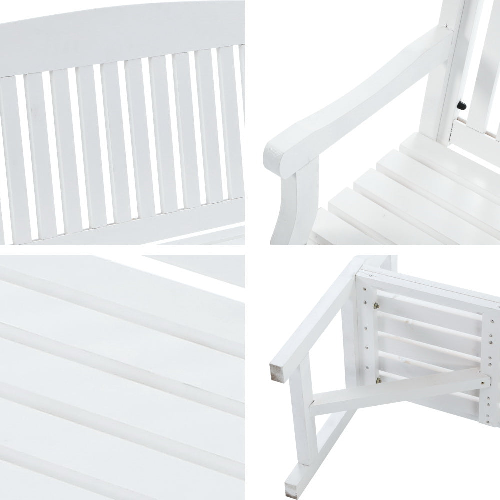 Wooden Garden Bench Outdoor Furniture Decor Patio 3 Seater - White