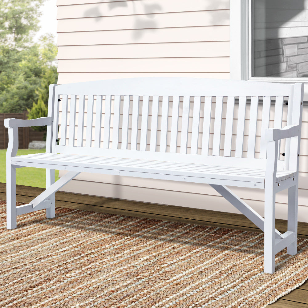 Wooden Garden Bench Outdoor Furniture Decor Patio 3 Seater - White