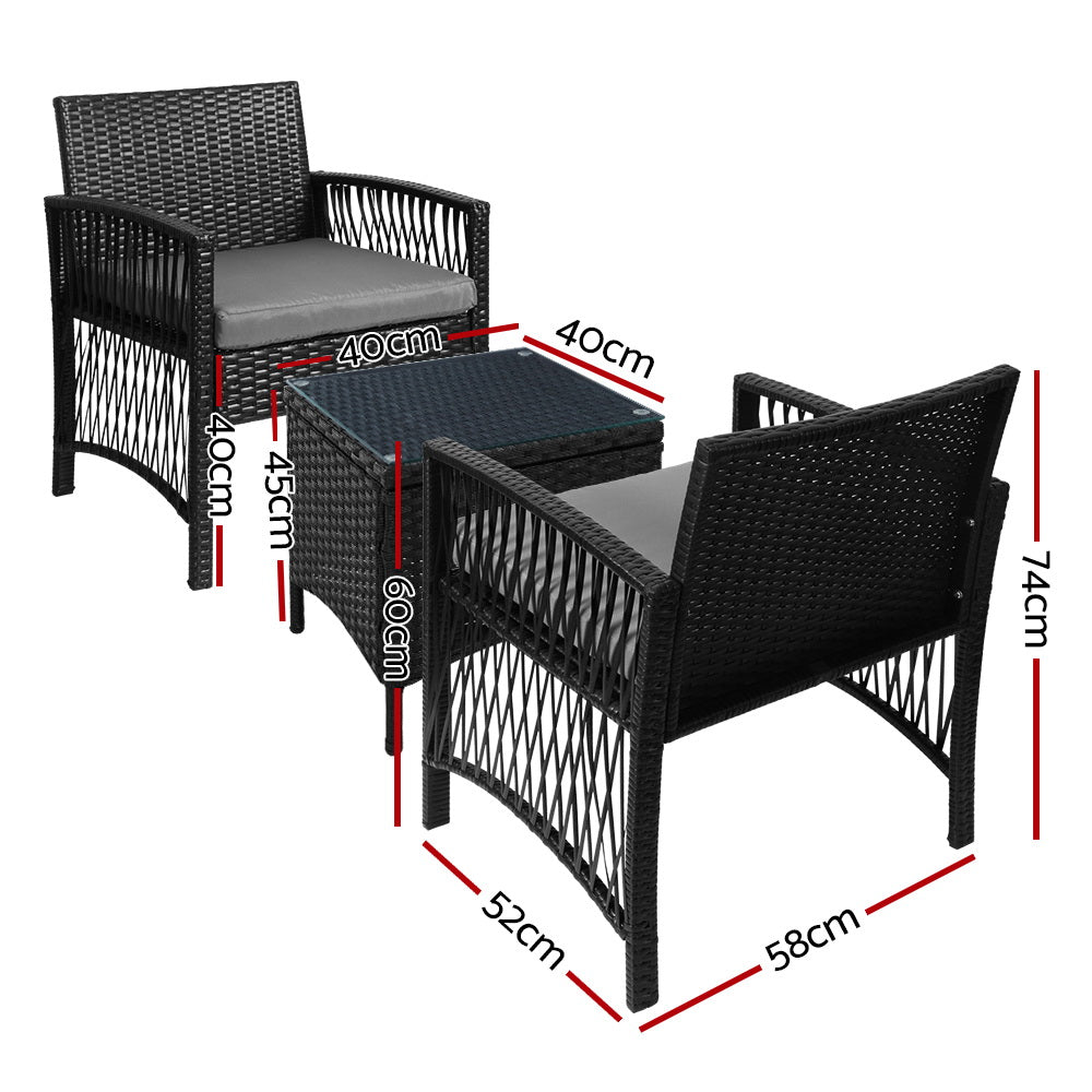 Patio Furniture Outdoor Bistro Dining Chairs Set - 3 Piece