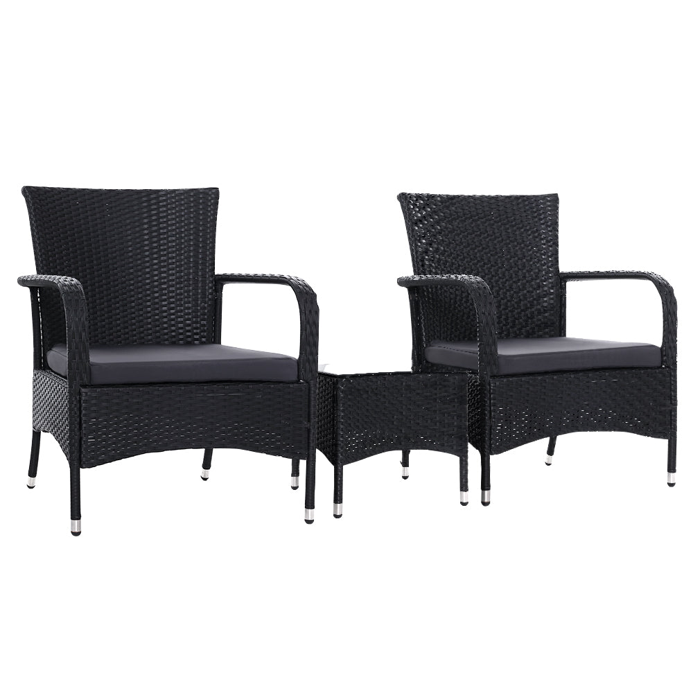 Outdoor Furniture Patio Wicker Chairs Table Set Black - Set of 3