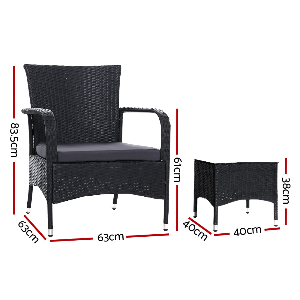 Outdoor Furniture Patio Wicker Chairs Table Set Black - Set of 3