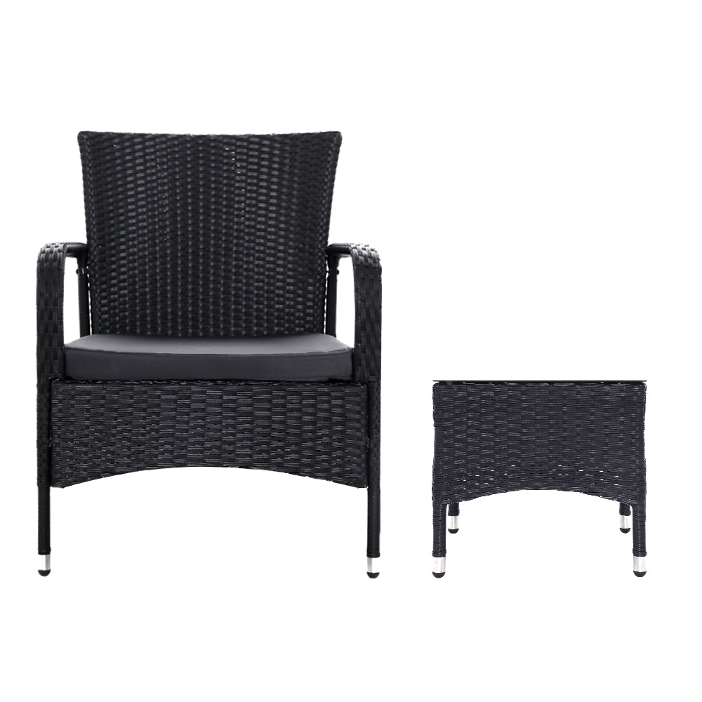 Outdoor Furniture Patio Wicker Chairs Table Set Black - Set of 3