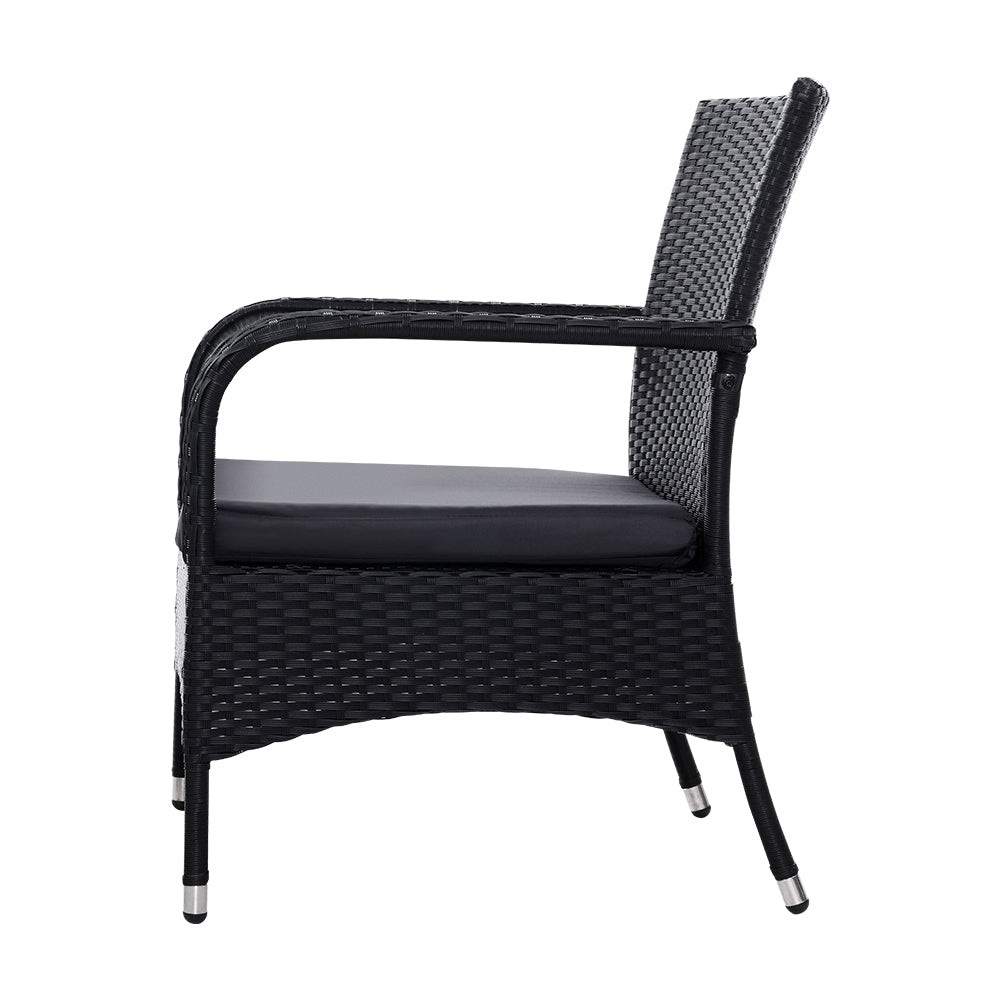 Outdoor Furniture Patio Wicker Chairs Table Set Black - Set of 3