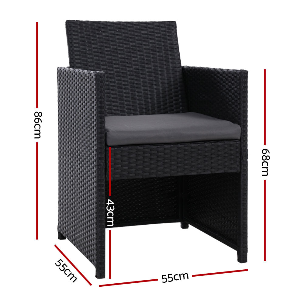 Outdoor Chairs Dining Patio Lounge Setting Wicker Garden - Black