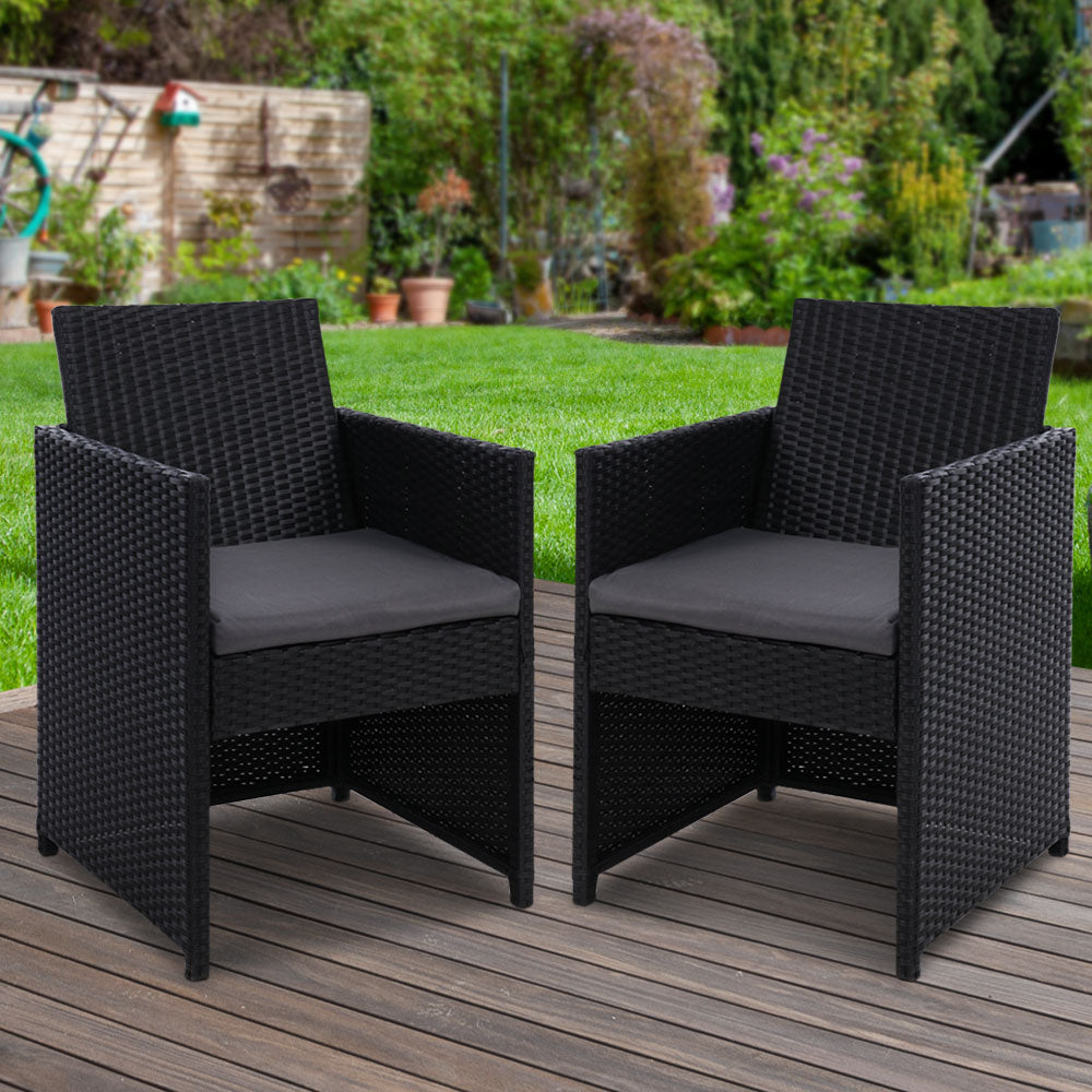 Outdoor Chairs Dining Patio Lounge Setting Wicker Garden - Black