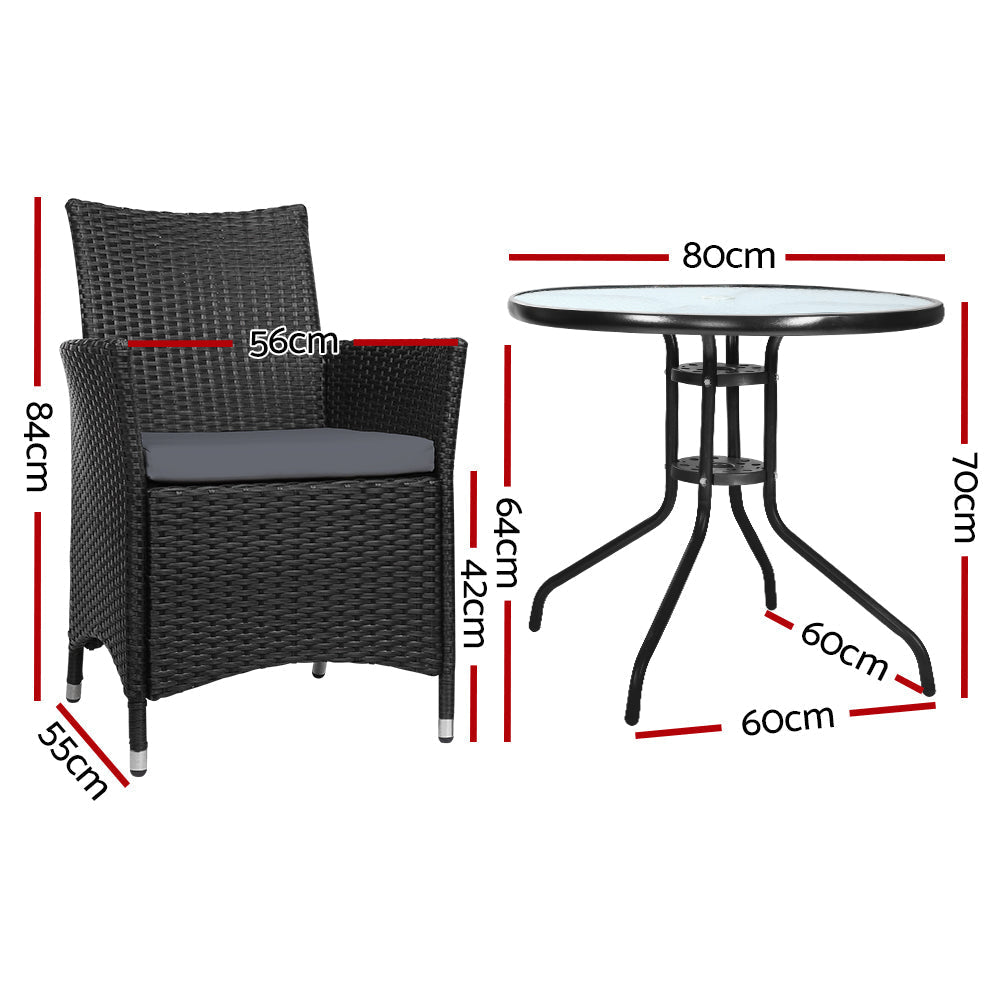 Outdoor Furniture Dining Chair Table Bistro Wicker Patio Set - Black