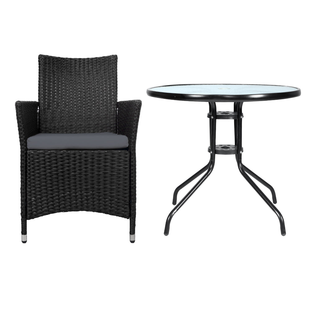 Outdoor Furniture Dining Chair Table Bistro Wicker Patio Set - Black