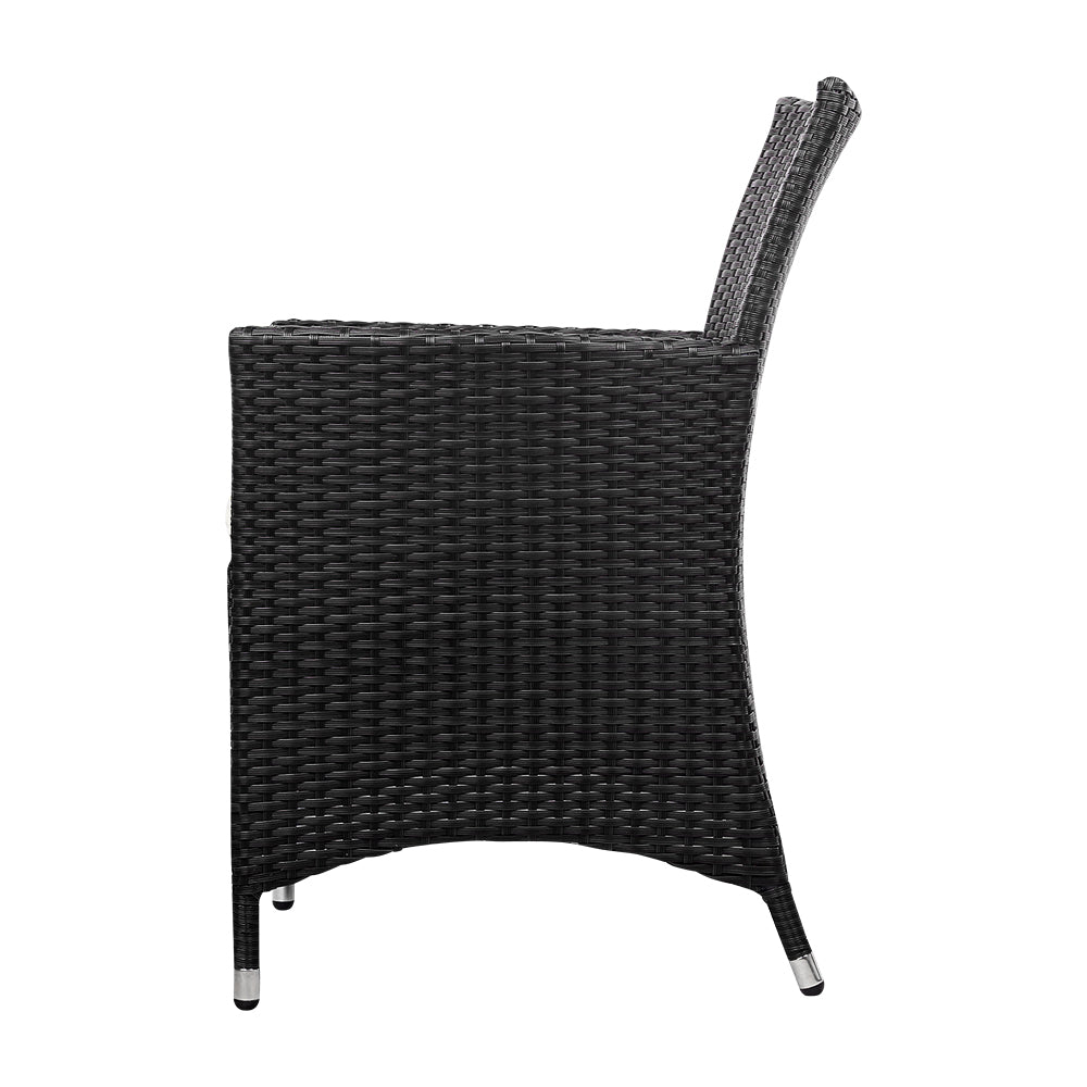 Outdoor Furniture Dining Chair Table Bistro Wicker Patio Set - Black