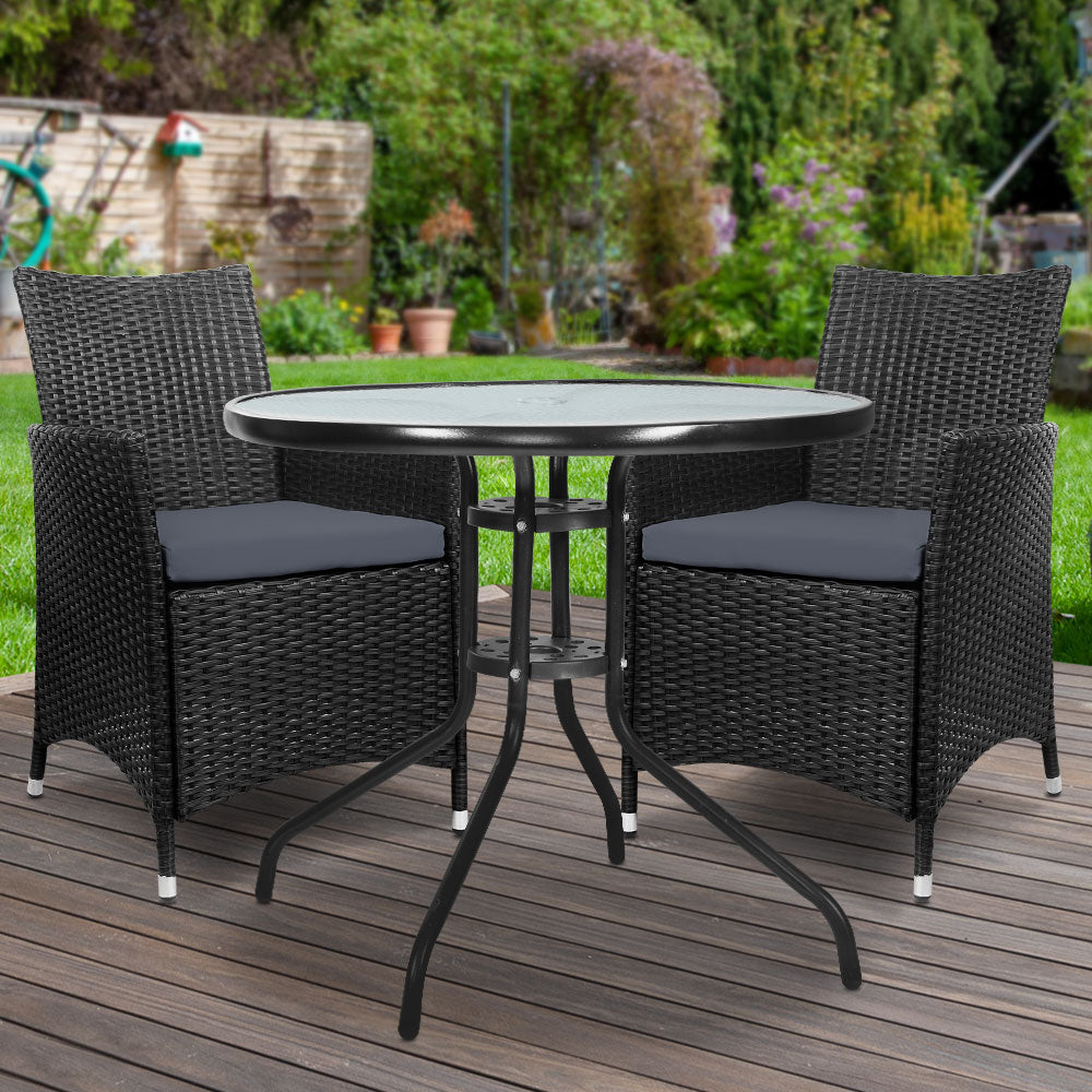Outdoor Furniture Dining Chair Table Bistro Wicker Patio Set - Black