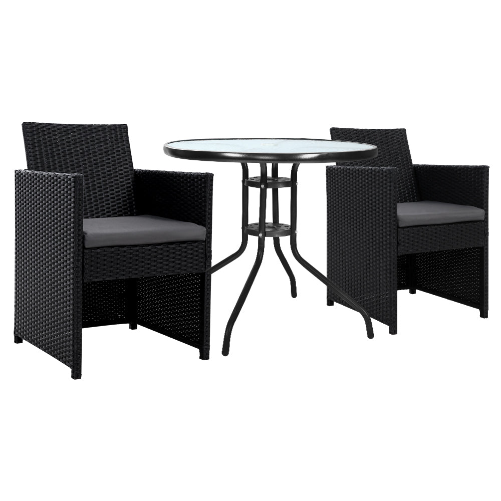 Patio Furniture Dining Chairs Table Patio Wicker Bistro Set - Black
