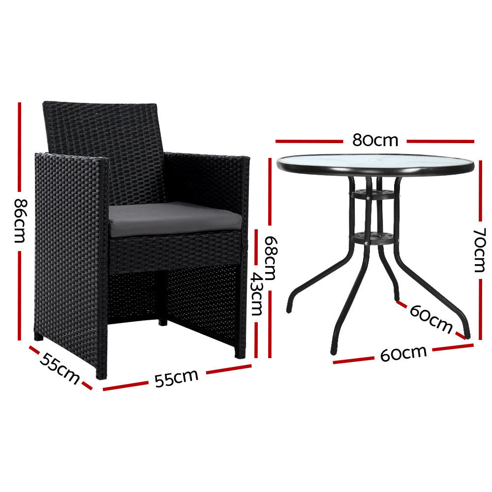 Patio Furniture Dining Chairs Table Patio Wicker Bistro Set - Black