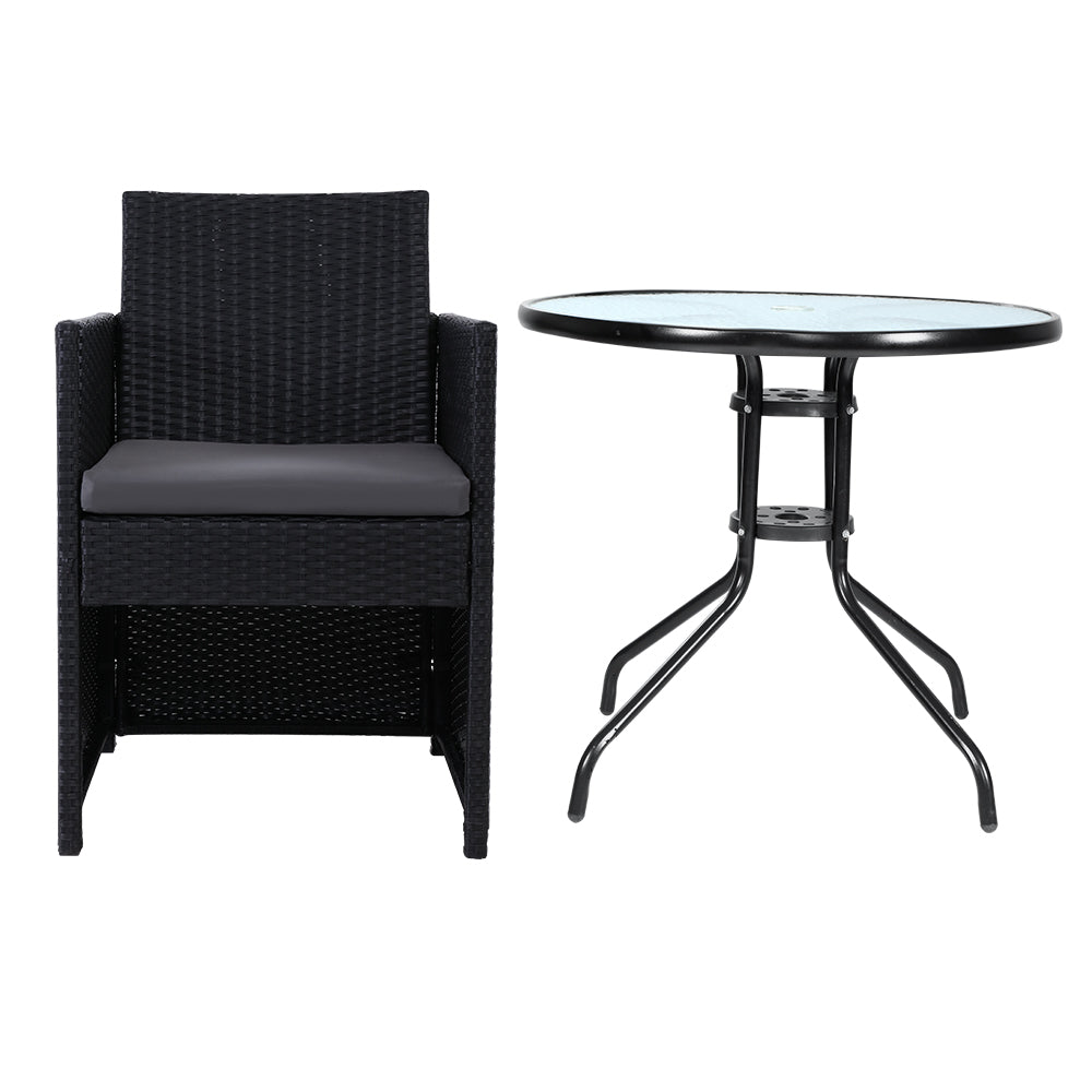 Patio Furniture Dining Chairs Table Patio Wicker Bistro Set - Black