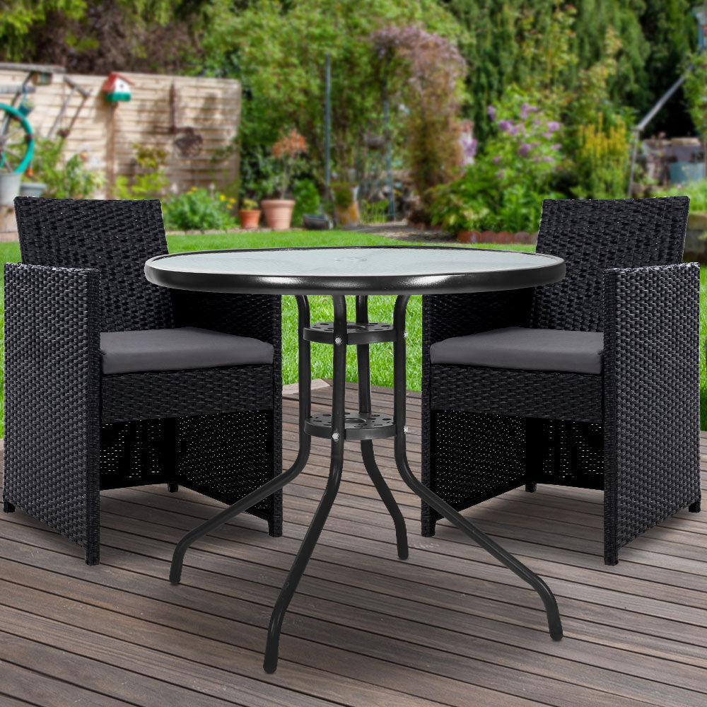 Patio Furniture Dining Chairs Table Patio Wicker Bistro Set - Black