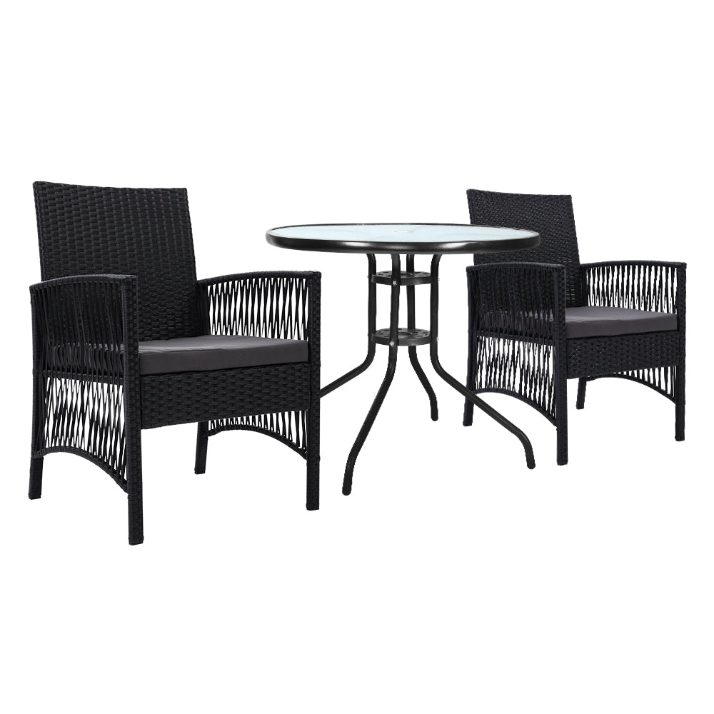 Outdoor Furniture Dining Chair Table Bistro Wicker Patio Set - Gray