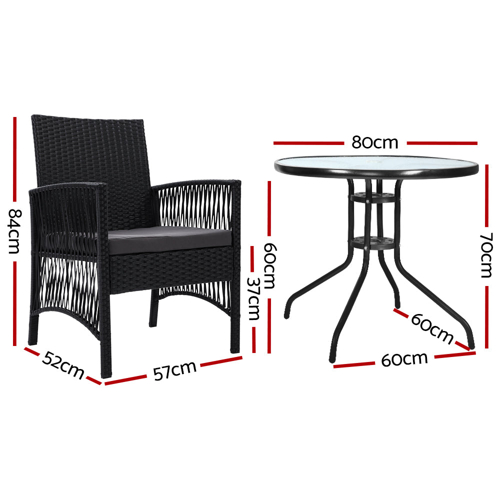 Outdoor Furniture Dining Chair Table Bistro Wicker Patio Set - Gray