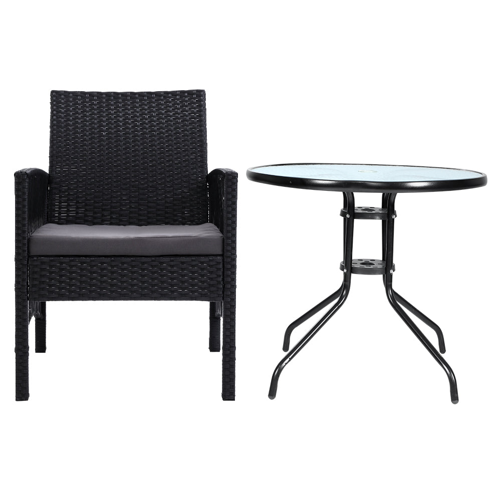Outdoor Furniture Dining Chair Table Bistro Wicker Patio Set - Gray