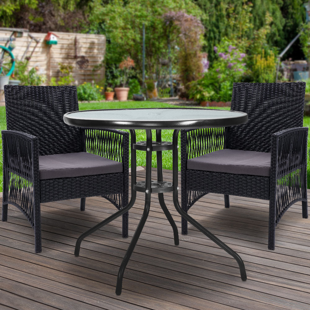 Outdoor Furniture Dining Chair Table Bistro Wicker Patio Set - Gray